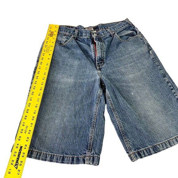 Phat Farm Bermuda Shorts Mens 34 Blue Denim Pockets High Rise Distressed - Picture 2 of 14